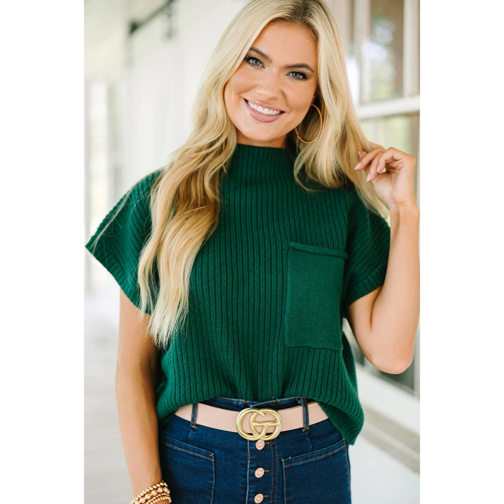 Ollie - Patch Pocket Ribbed Knit Short Sleeve Sweater