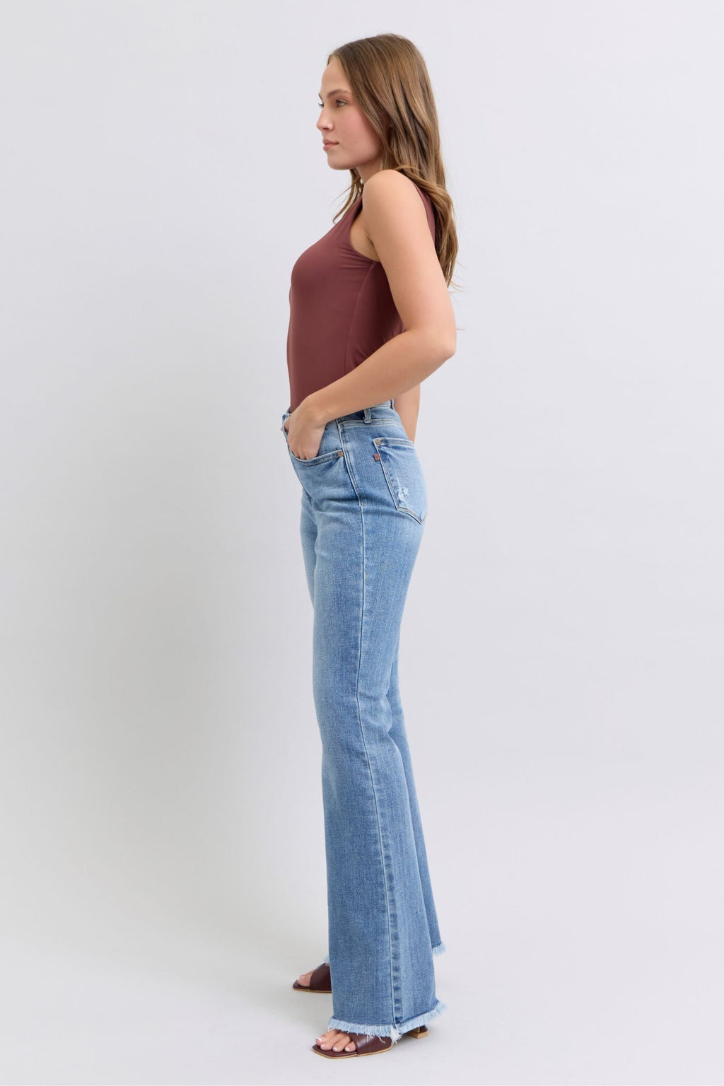 Judy Blue Jeans High Rise Bootcut With Raw Hem For Fashion Forward Women Flattering Fit