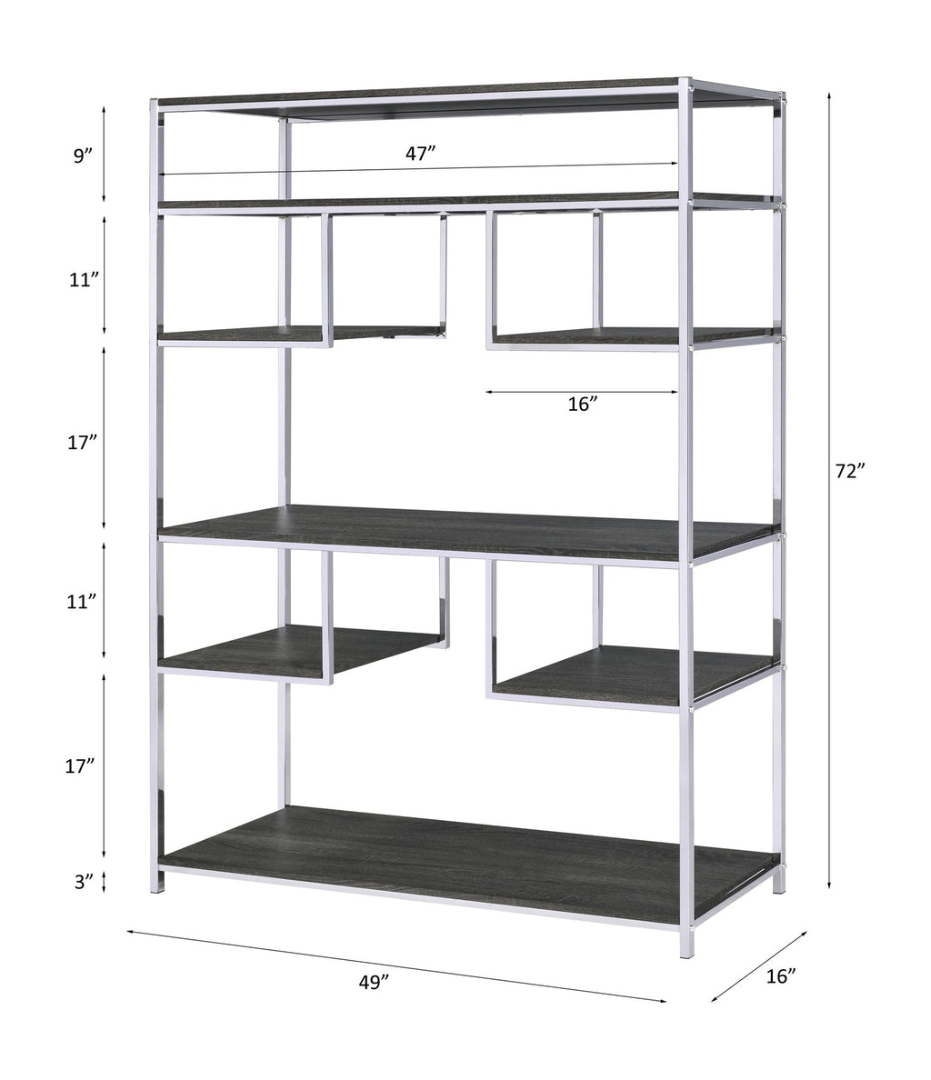 Vonara - Bookshelf - Rustic Gray Oak & Chrome