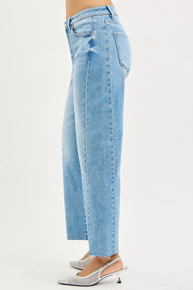 RISEN Plus Size Slouchy Cropped Barrel Jeans With Curved Side Seam For Trendy Comfort