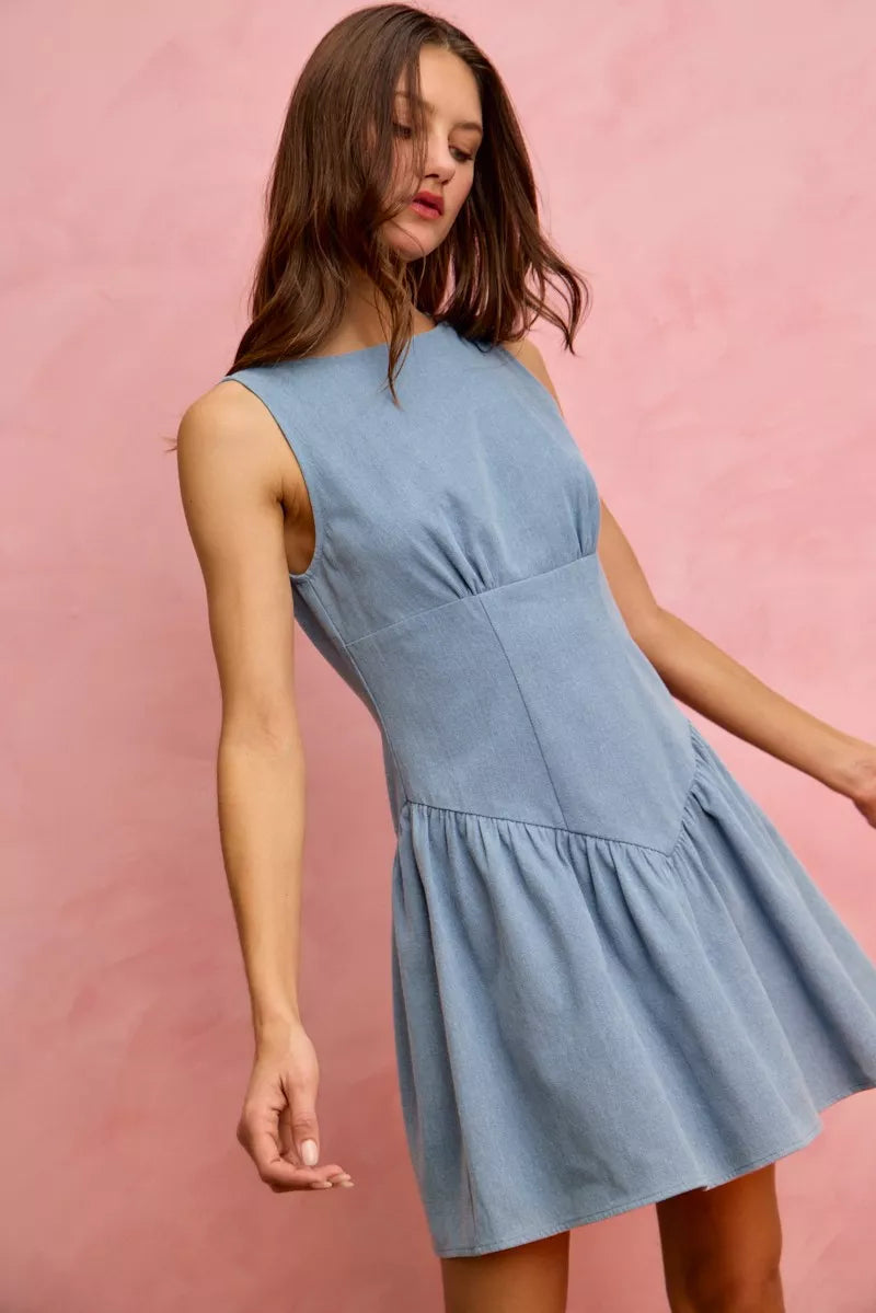 SO ME Fit And Flare Sleeveless Denim Mini Dress