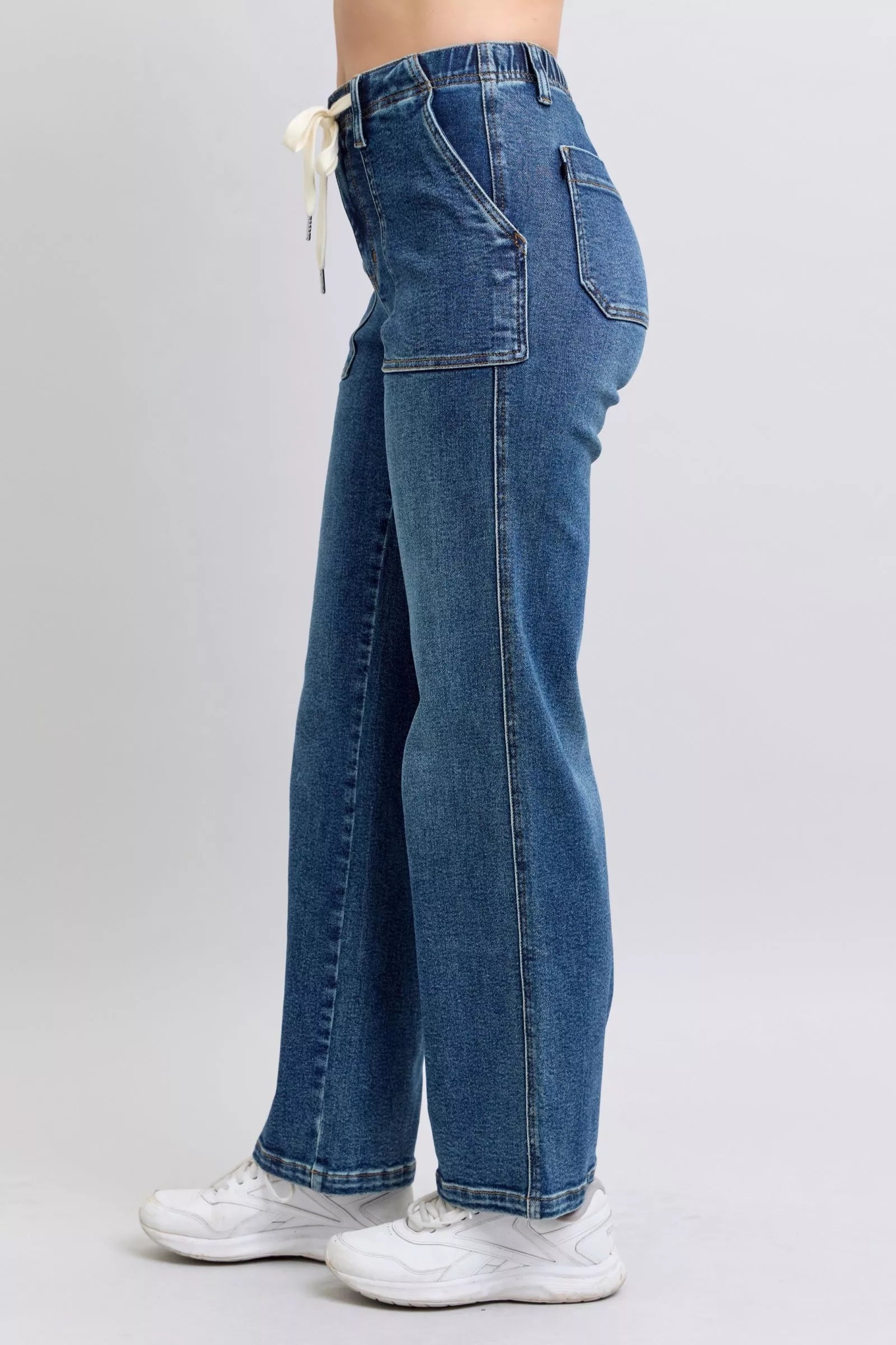 Judy Blue Drawstring Straight Jeans With Pockets For Women Comfort Fit Everyday Denim