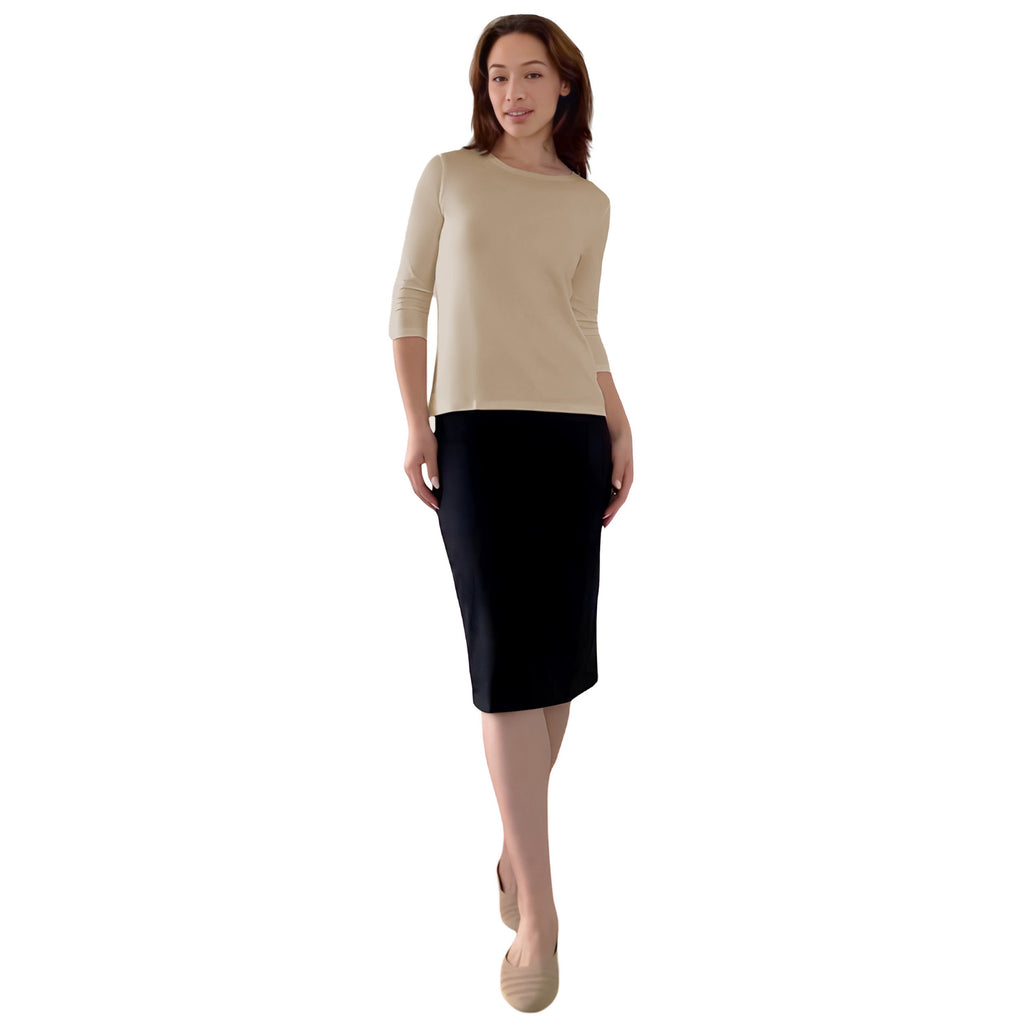 Modest 3/4 Sleeve Layering Shell with Below Collarbone Neckline