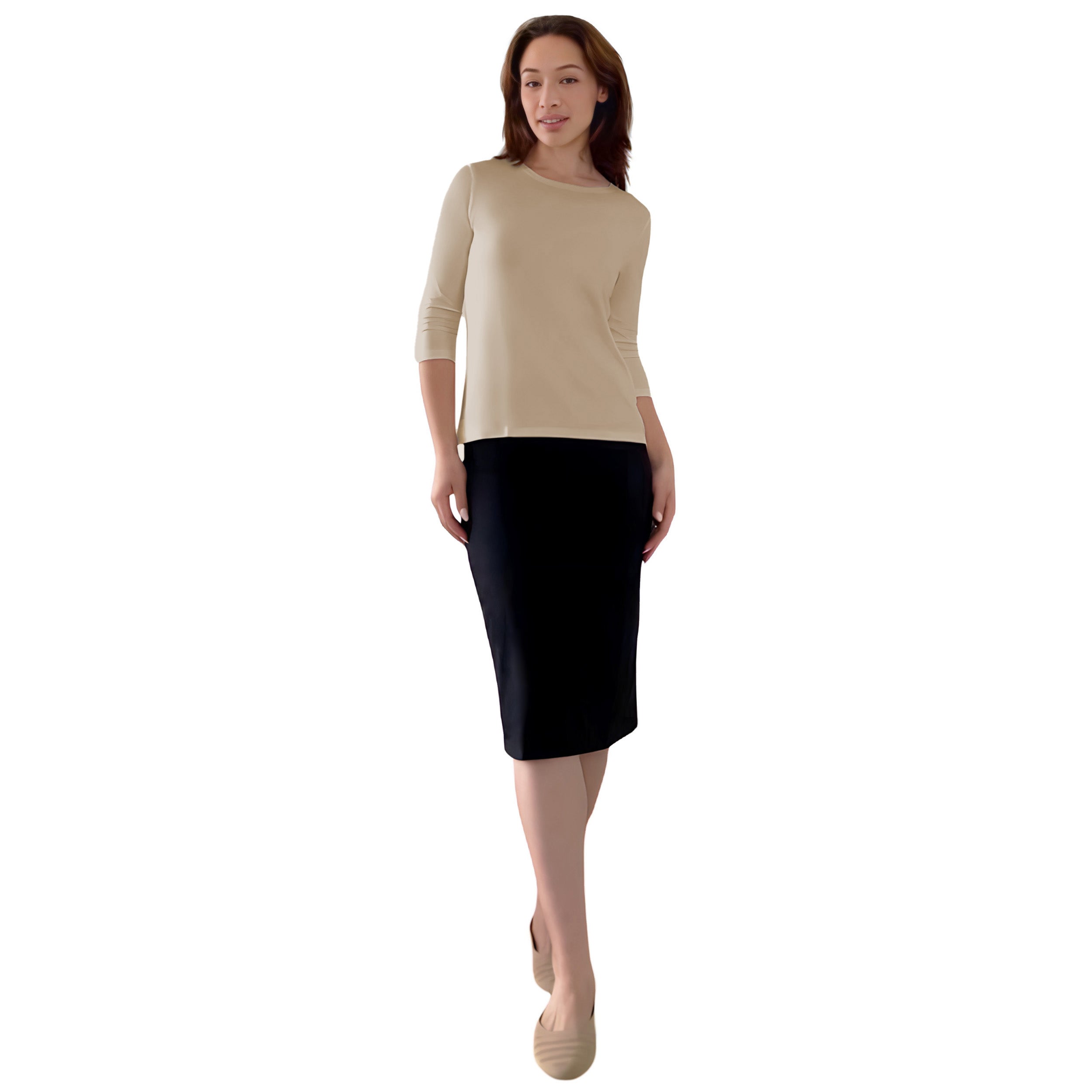 Modest 3/4 Sleeve Layering Shell with Below Collarbone Neckline