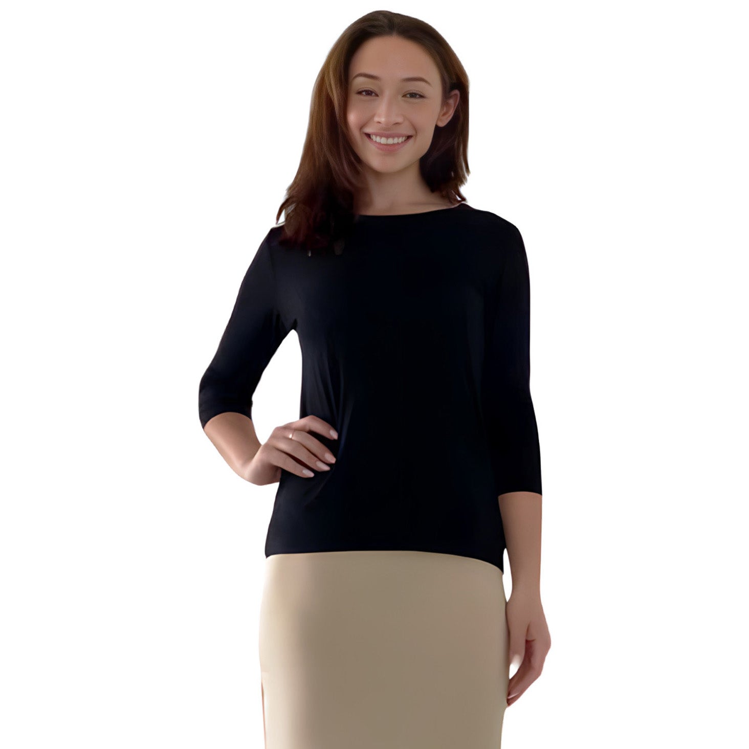 Modest 3/4 Sleeve Layering Shell with Below Collarbone Neckline