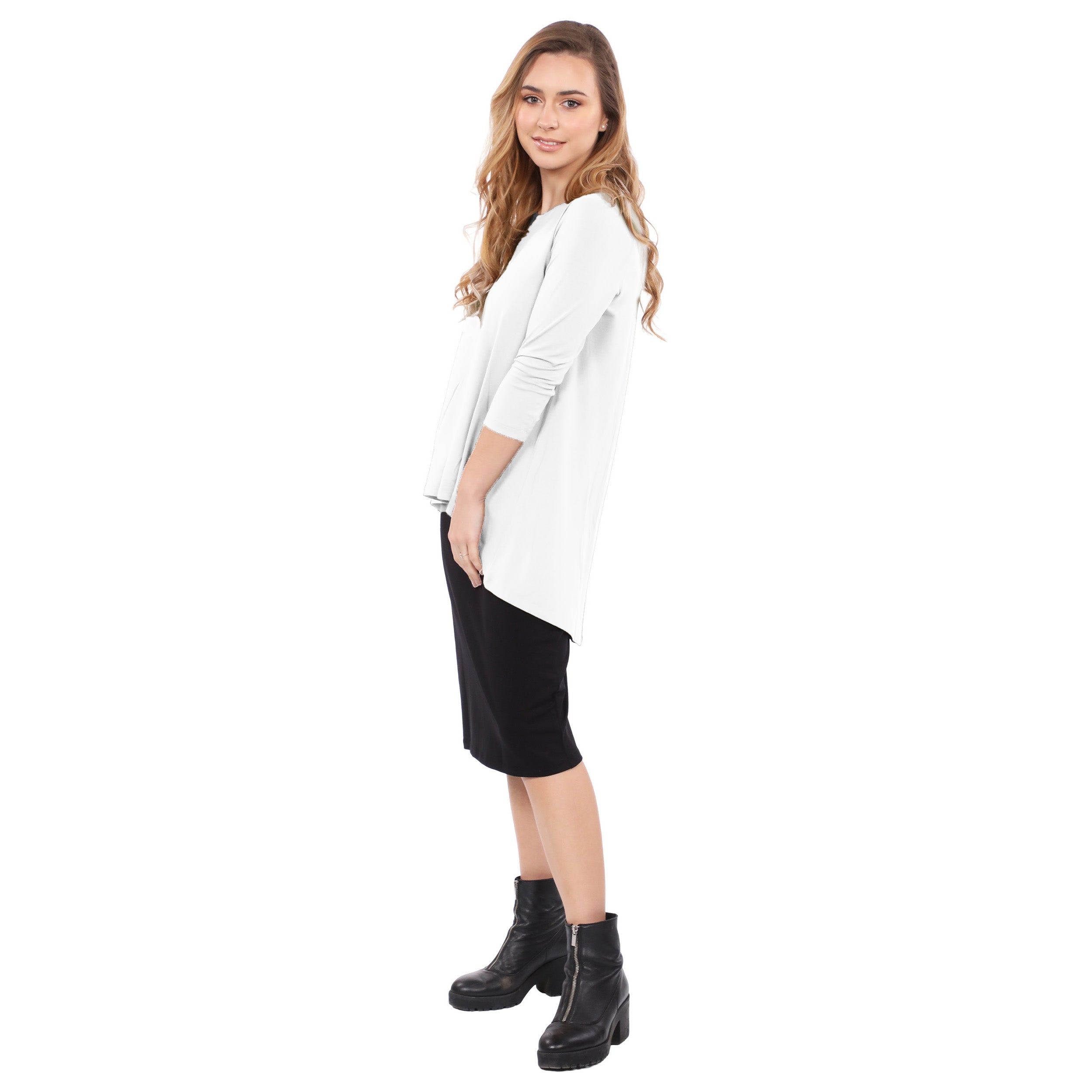 Hi-Lo Flowing 3/4 Sleeve Modest Tunic Top