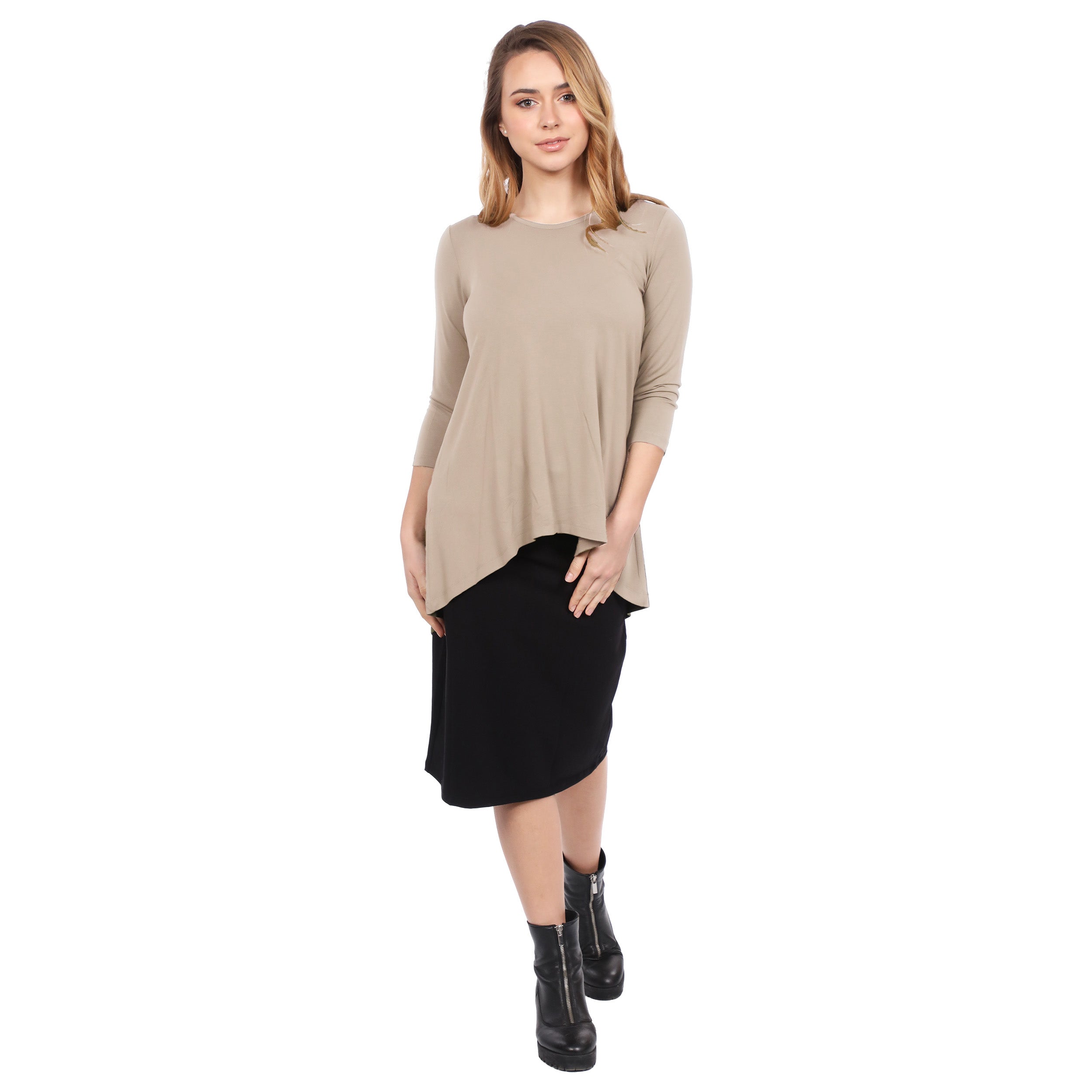 Hi-Lo Flowing 3/4 Sleeve Modest Tunic Top