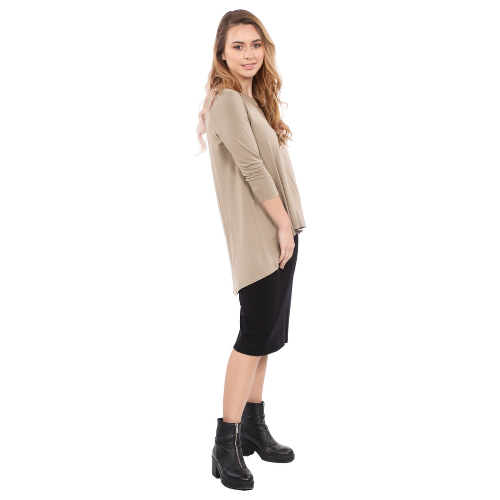 Hi-Lo Flowing 3/4 Sleeve Modest Tunic Top