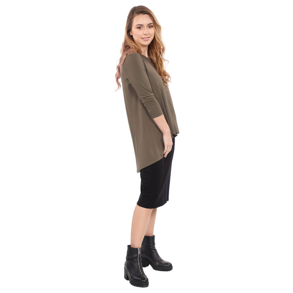 Hi-Lo Flowing 3/4 Sleeve Modest Tunic Top