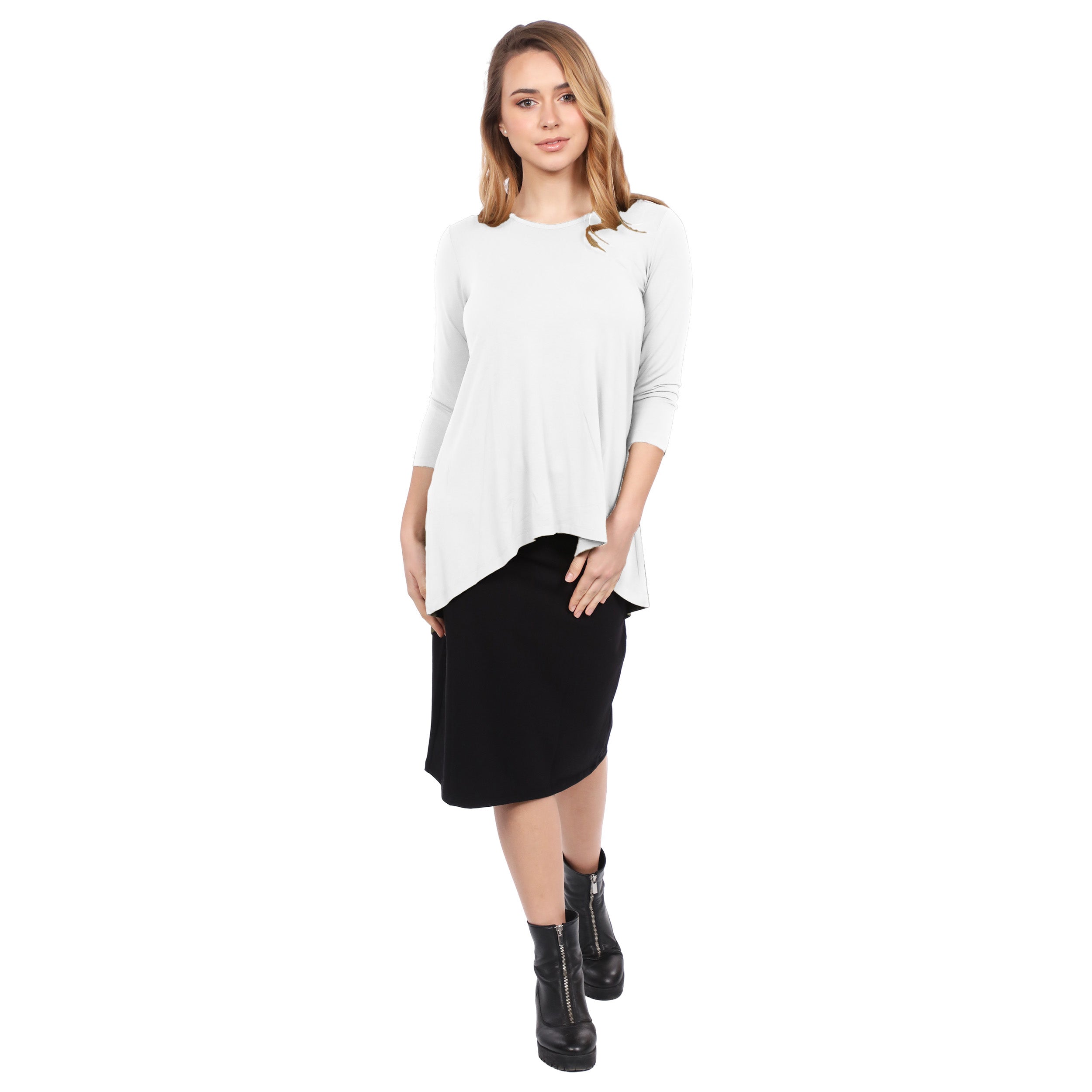 Hi-Lo Flowing 3/4 Sleeve Modest Tunic Top
