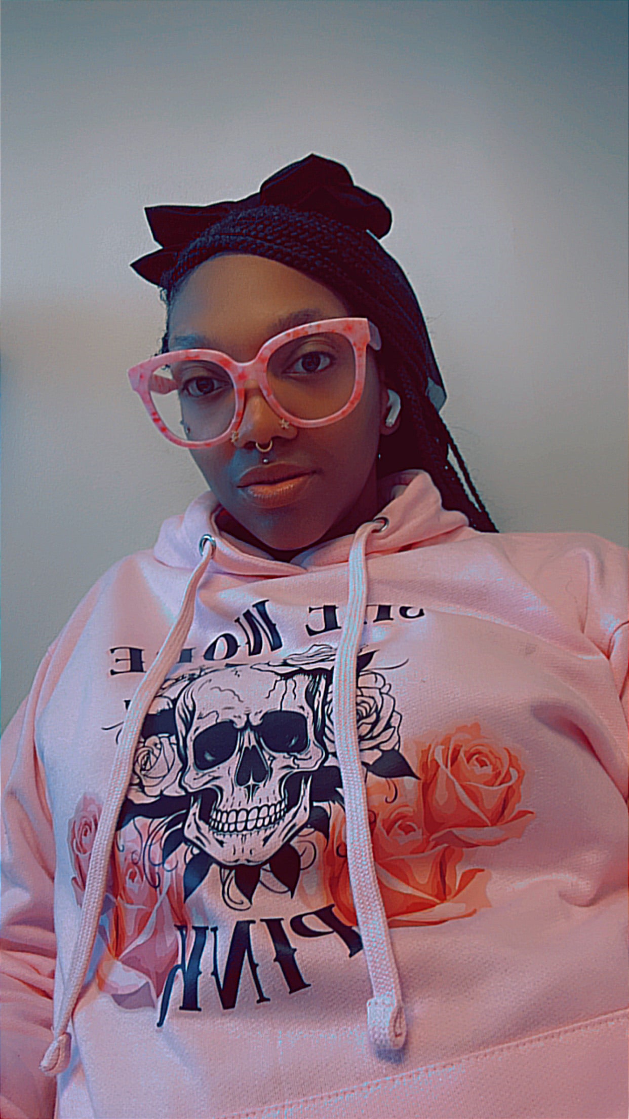 She wore Pink Skull and Roses Hoodie