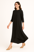 Modest Maxi Dress - Three Quarter Sleeve Soft Cotton Crinkle Fabric Double Layer Design