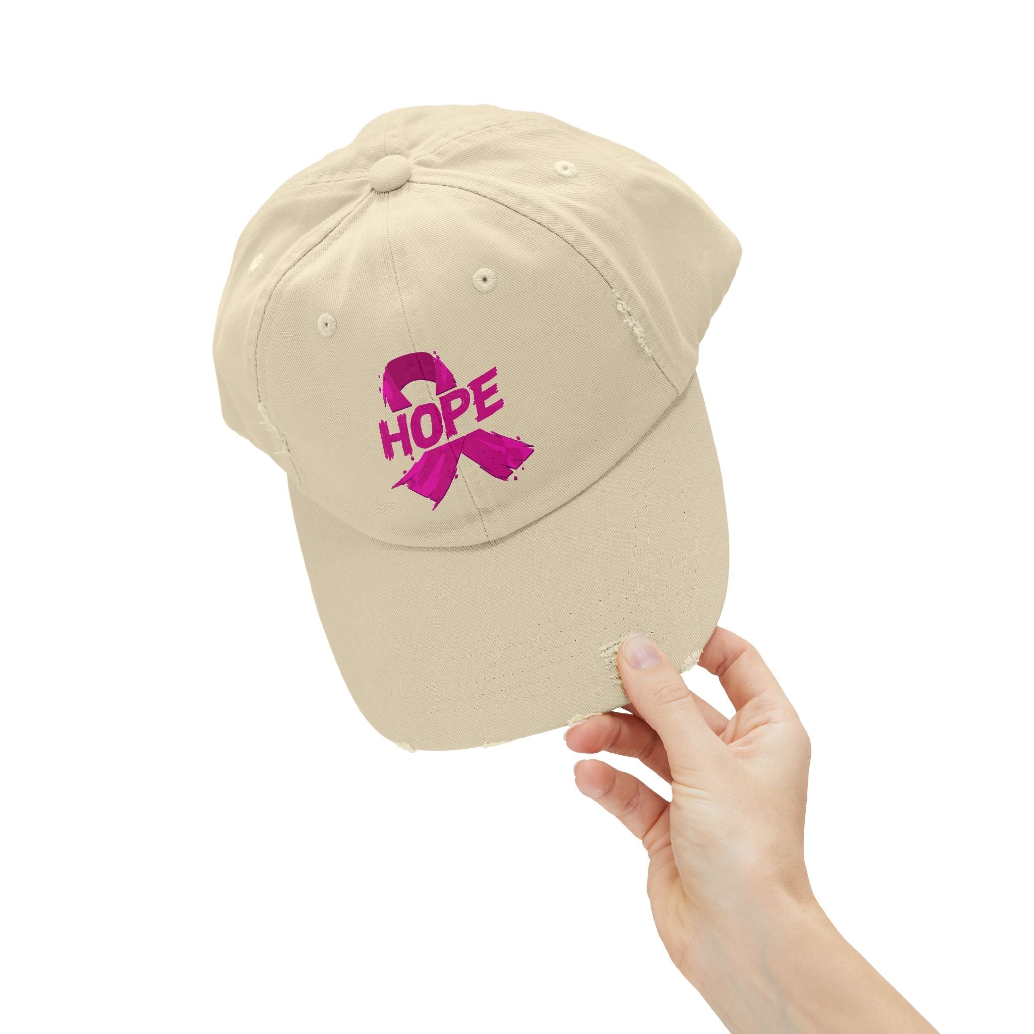 Hope Distressed Cap - Unisex Hat for Awareness, Perfect for Gift, Fundraising Events, Breast Cancer Support, Everyday Style