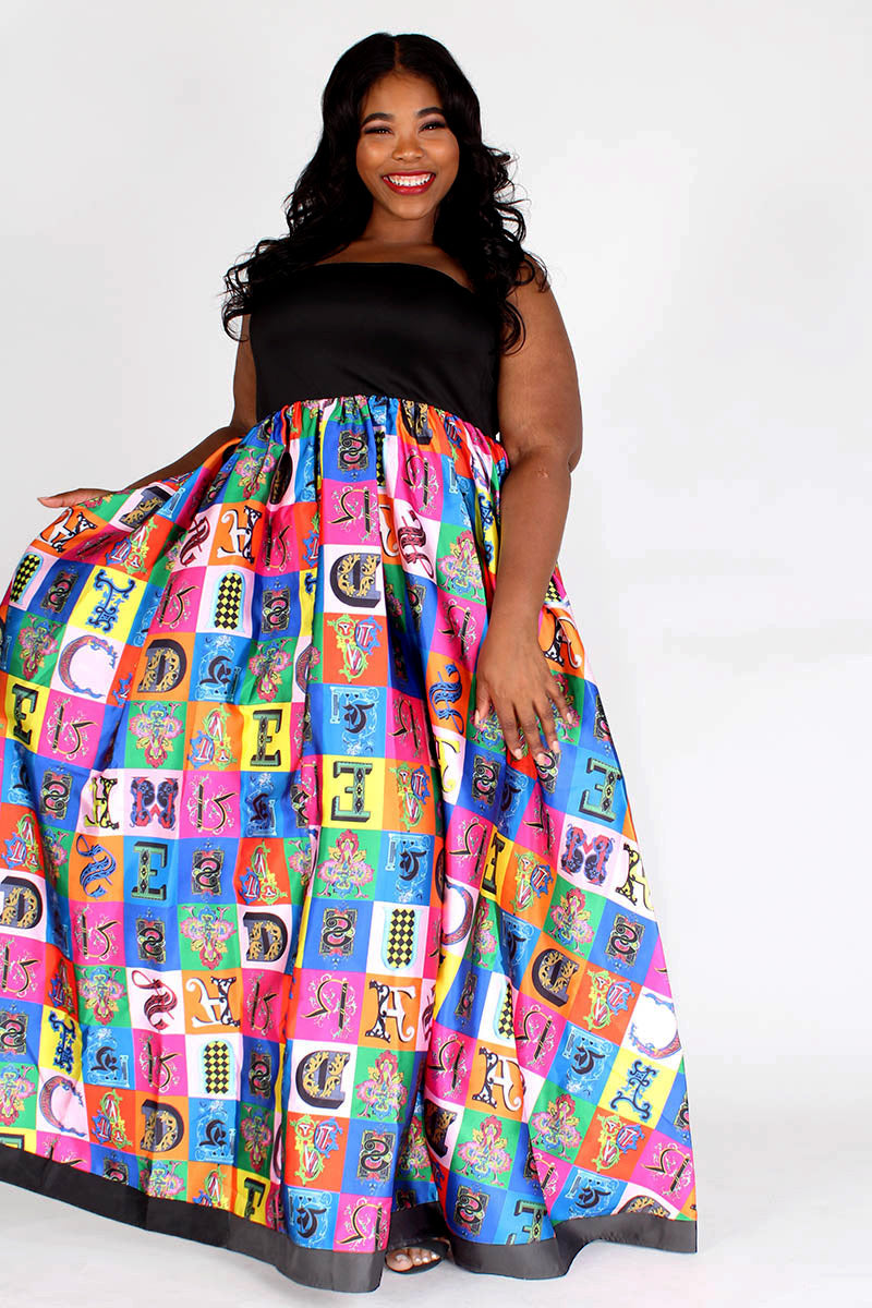 Black & Multicolor Multiprint Tube Maxi  Dress