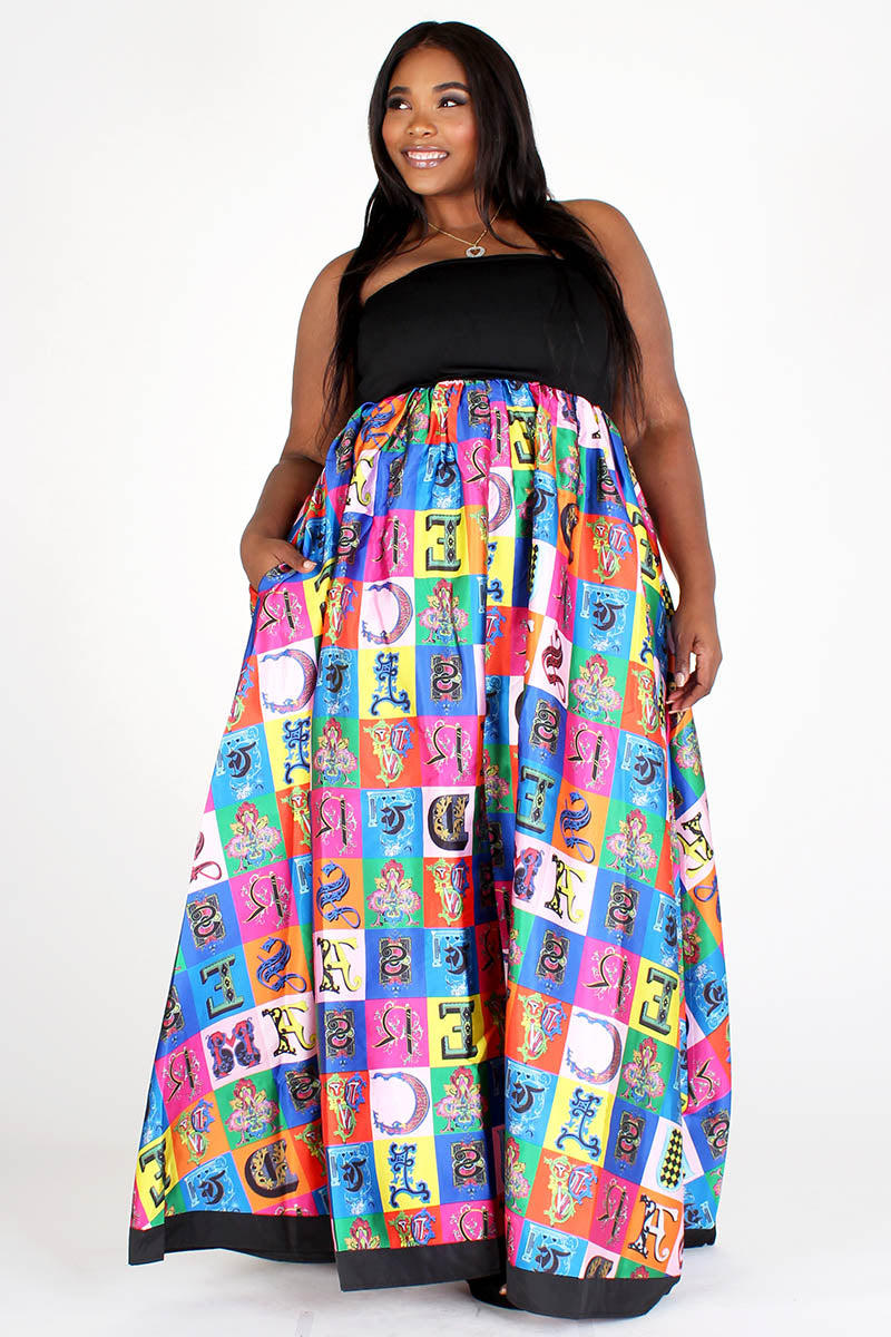 Black & Multicolor Multiprint Tube Maxi  Dress