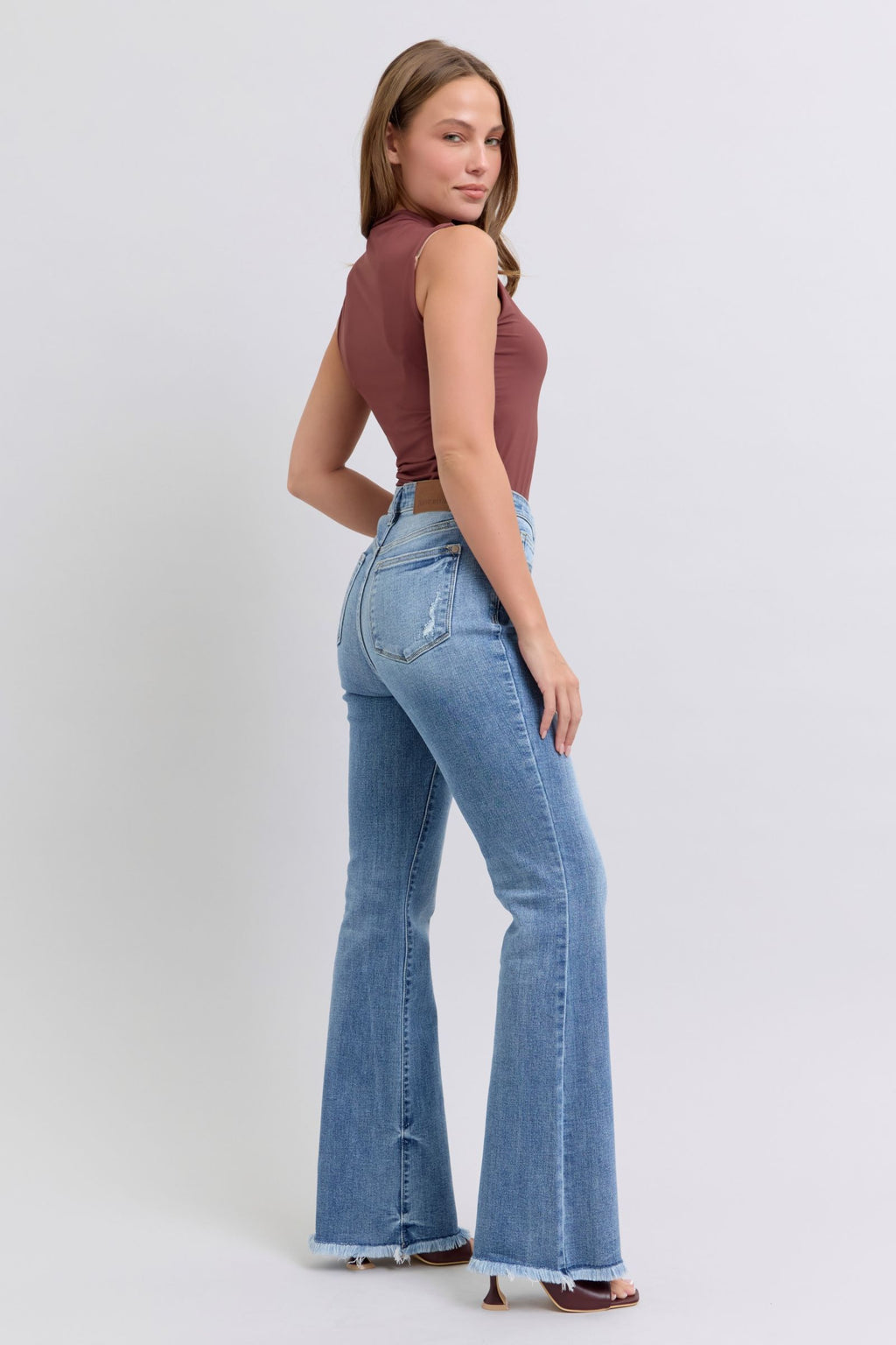 Judy Blue Jeans High Rise Bootcut With Raw Hem For Fashion Forward Women Flattering Fit