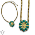 Turquoise concho pendant and 18k gold dipped bead choker necklace
