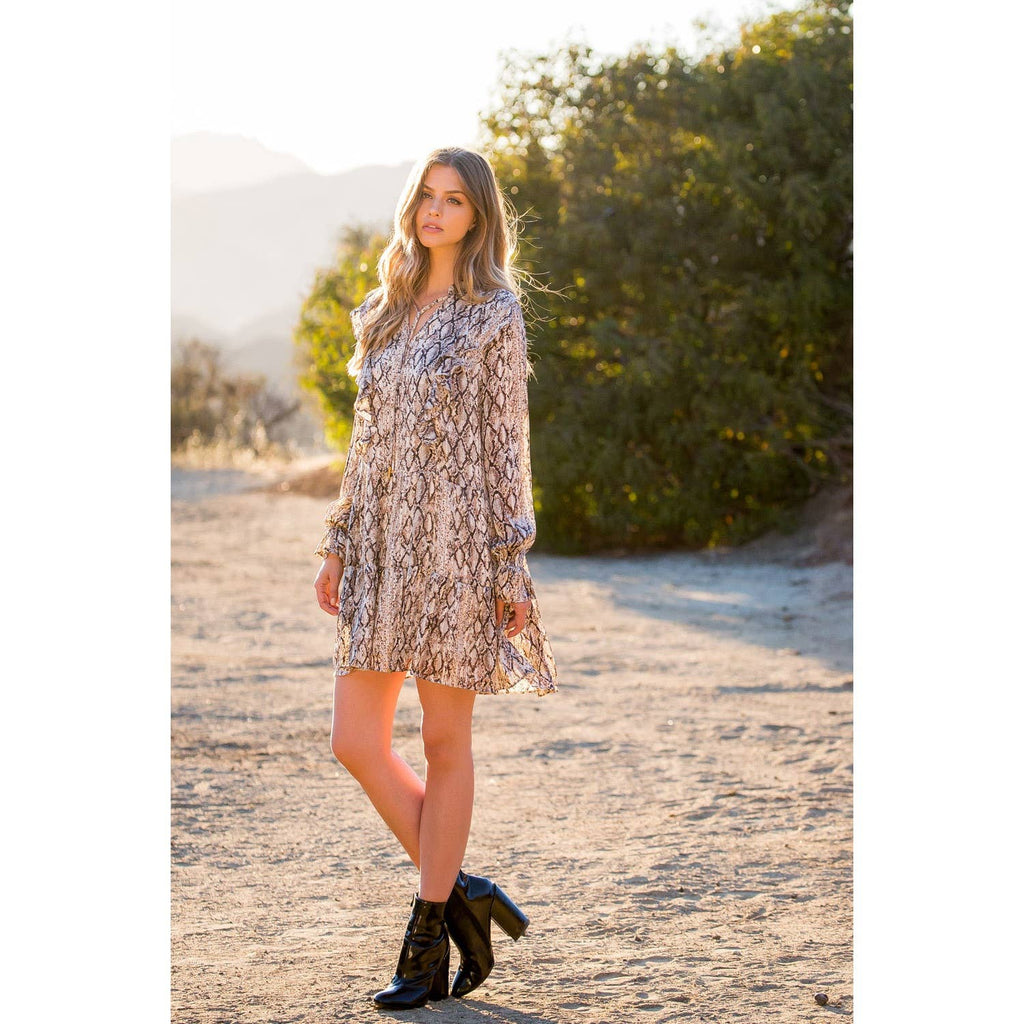 Vera-Snake Print Ruffle Dress