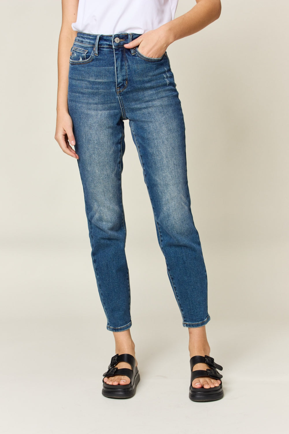 Judy Blue Tummy Control High Waist Slim Jeans For Women Full Size Midsection Smoothing Figure Flattering