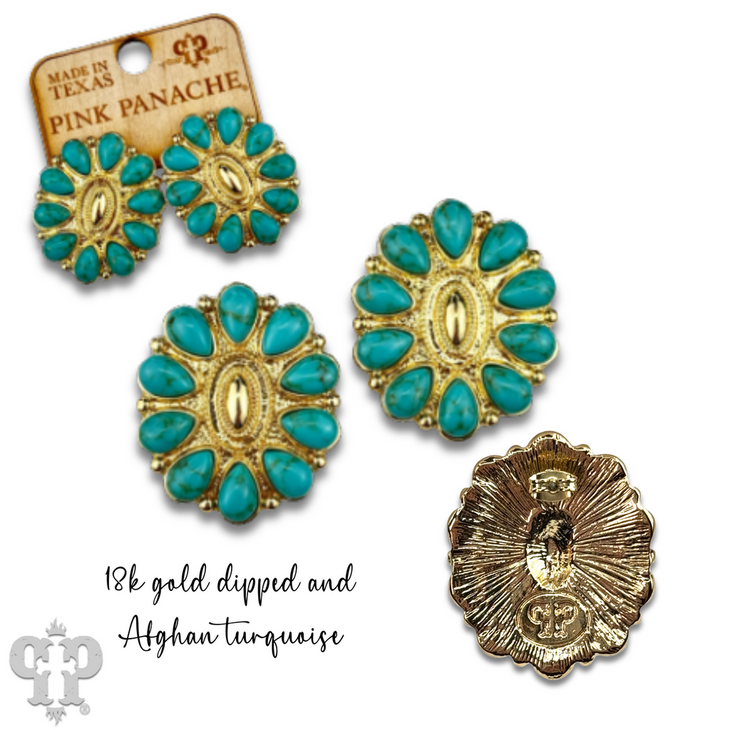 Turquoise and 18k gold dipped concho earring