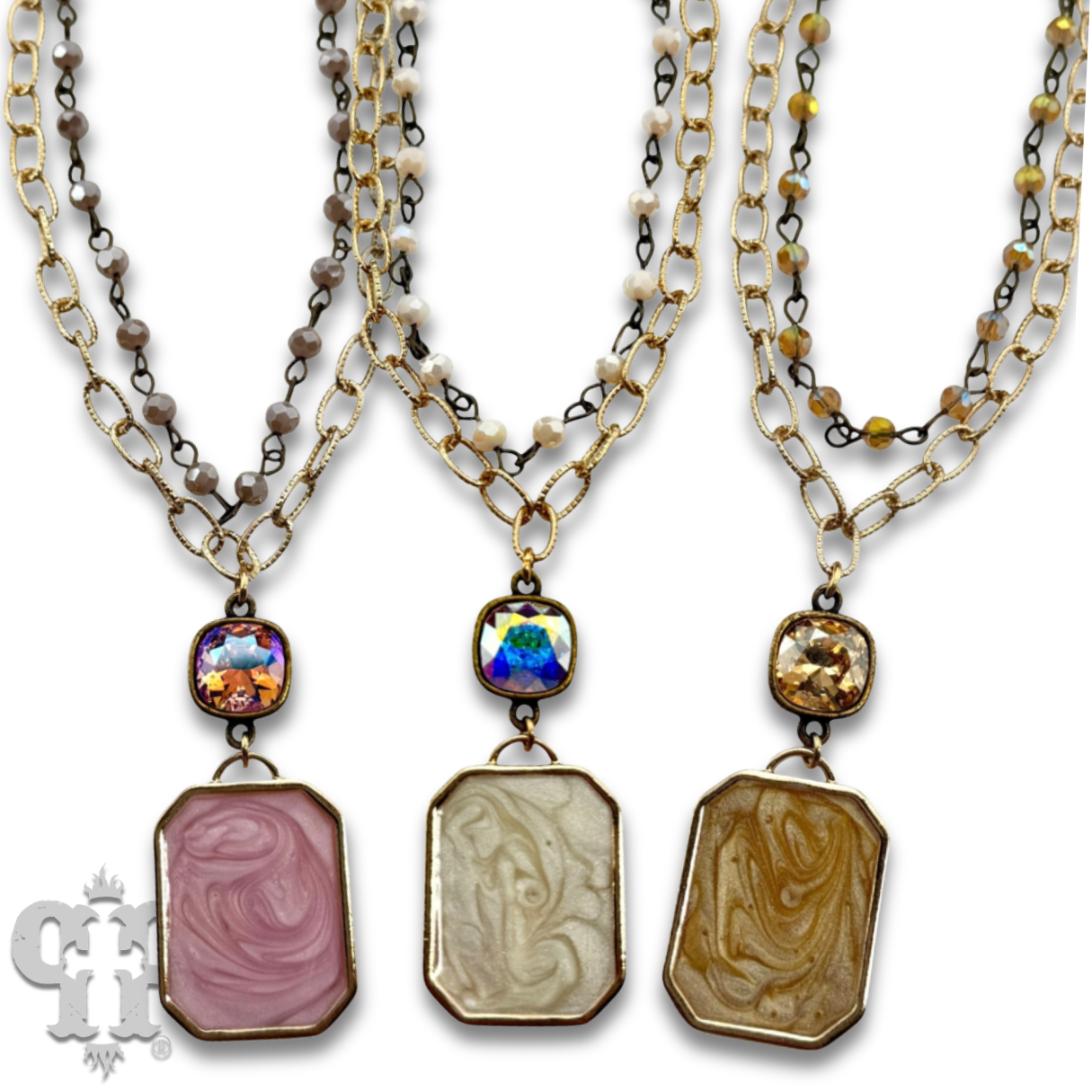 Double strand necklace with Austrian crystal pendant