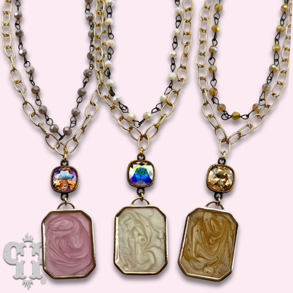 Double strand necklace with Austrian crystal pendant