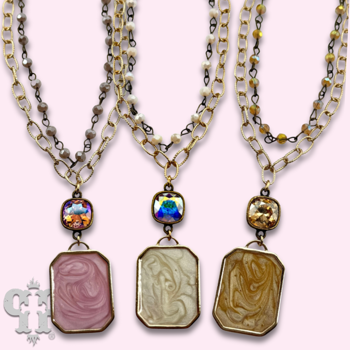 Double strand necklace with Austrian crystal pendant