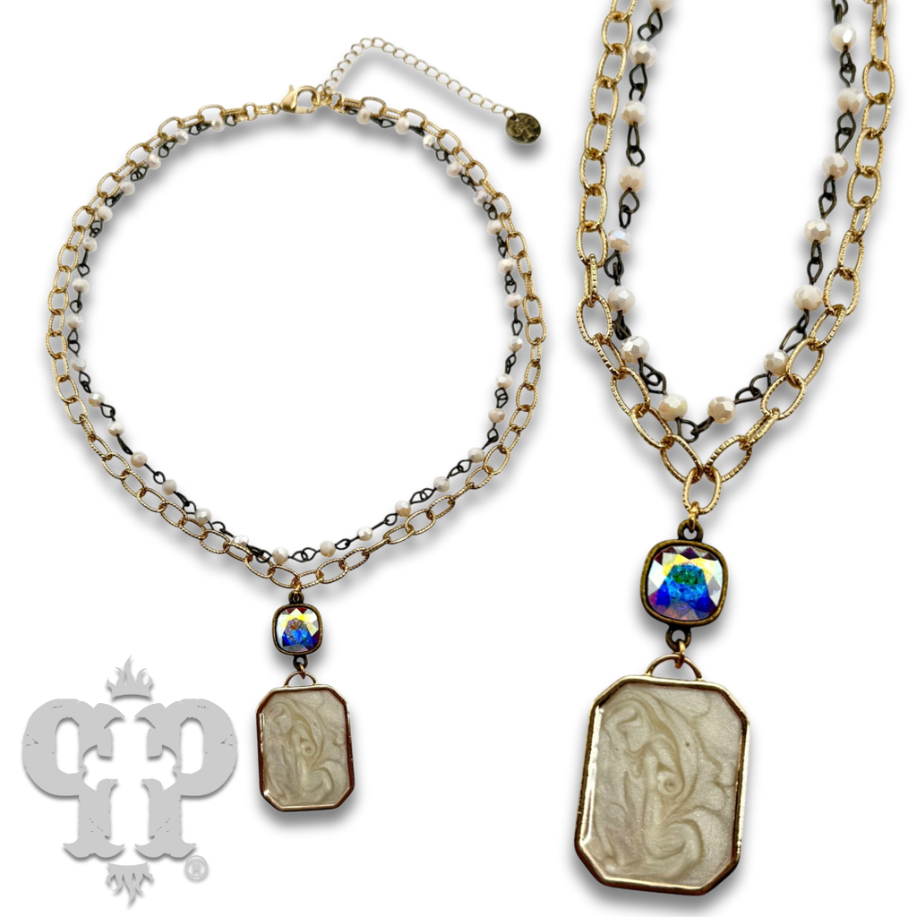 Double strand necklace with Austrian crystal pendant
