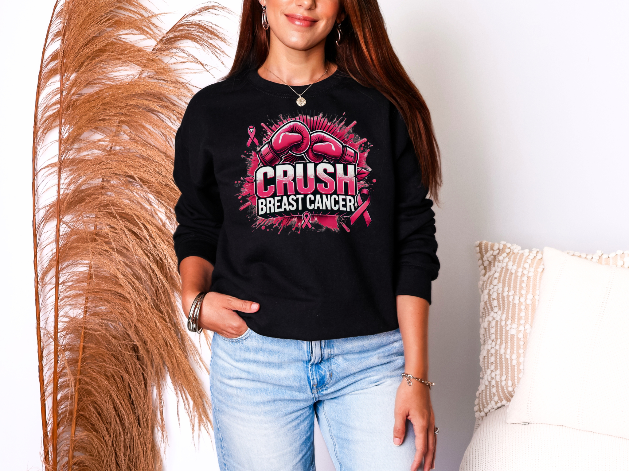 Crush Breast Cancer Awareness Crewneck Sweatshirt – Gildan 18000 (S–4XL)