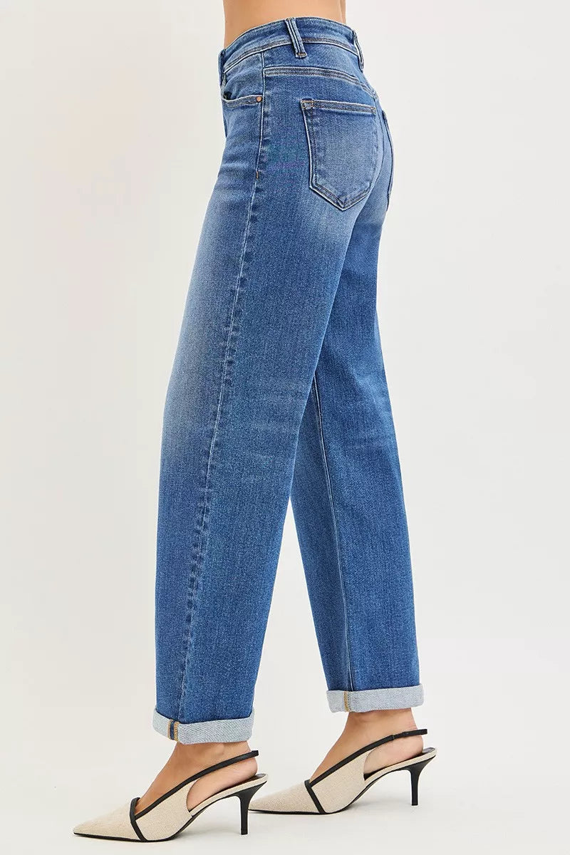 RISEN Plus Size High Rise Jeans With Relaxed Fit Ankle Straight Cuff For Everyday Comfort