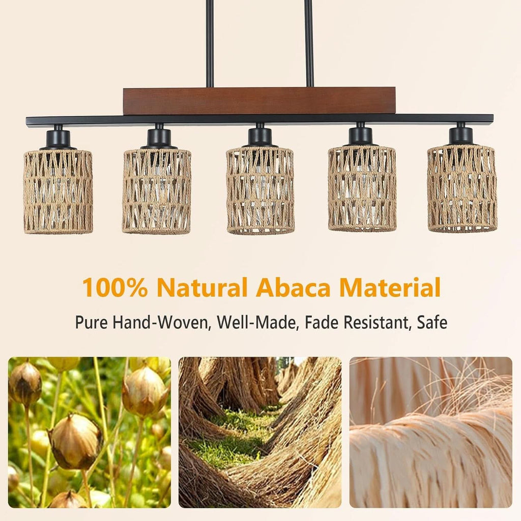 Rattan Farmhouse 5 Light Linear Chandelier Black Lighting