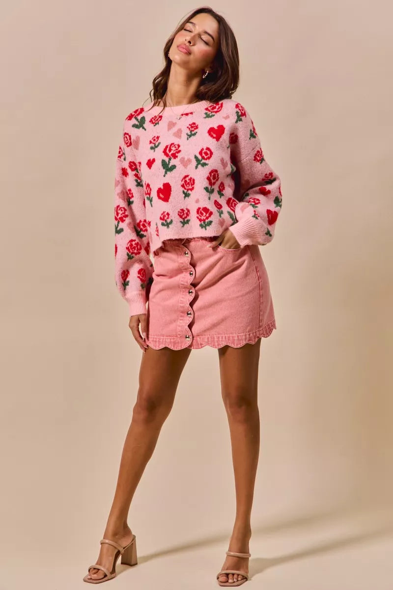 SO ME Vintage Wash Scallop Edge Denim Mini Skirt