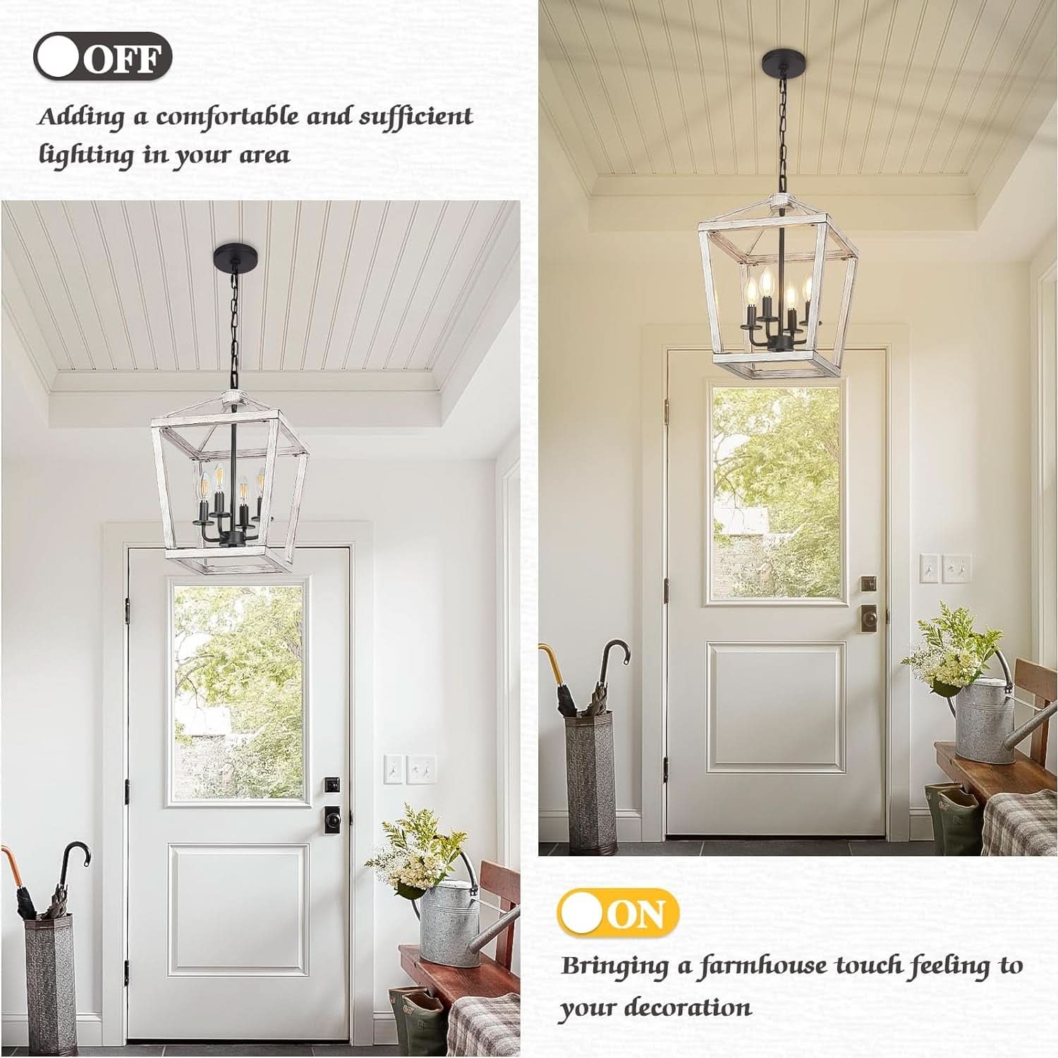 Rustic 4 Light Chandelier With Brushed White Oak Finish