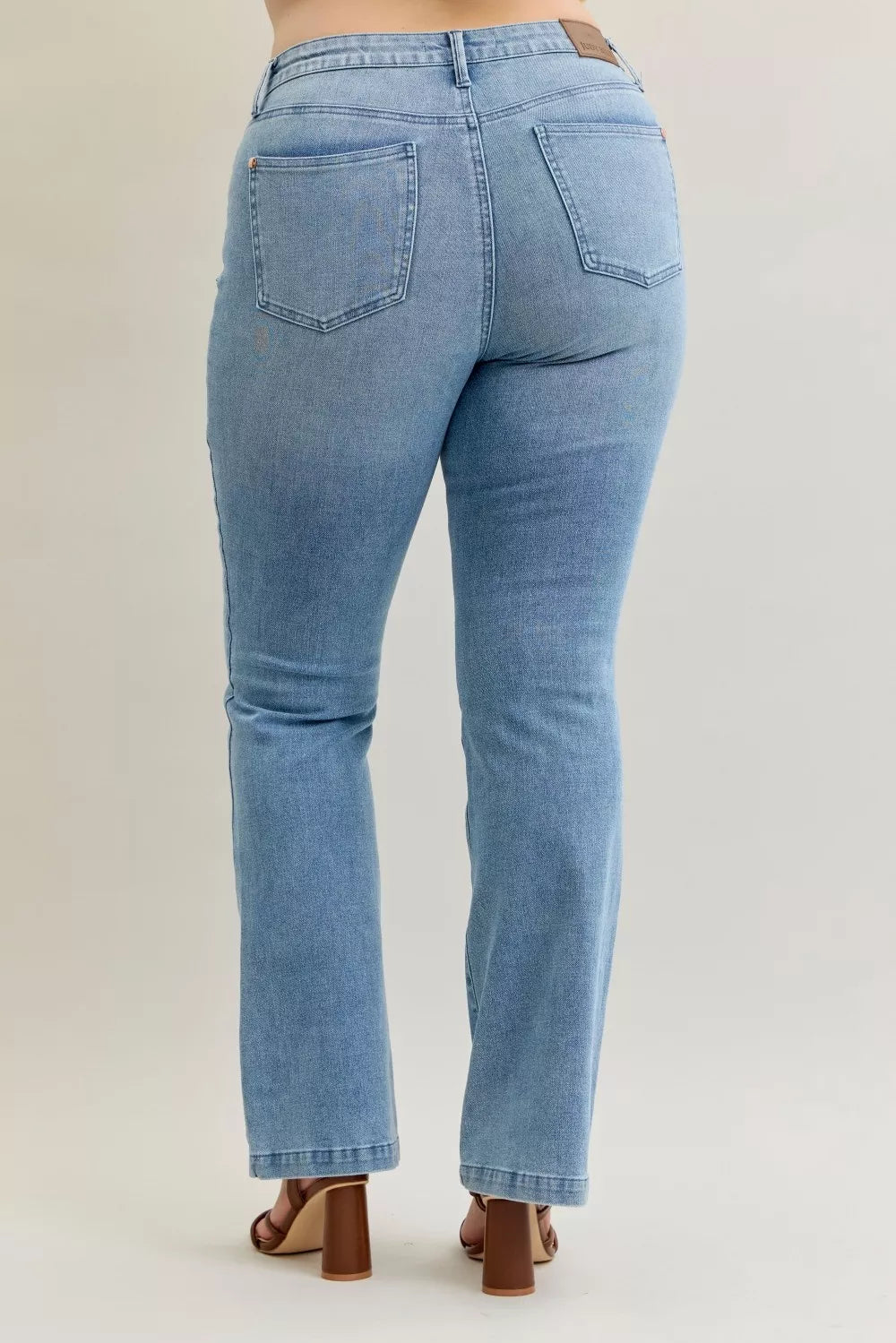 Judy Blue Bootcut Jeans Plus Size Mid Rise With Contrast Wash And Front Patch Pockets