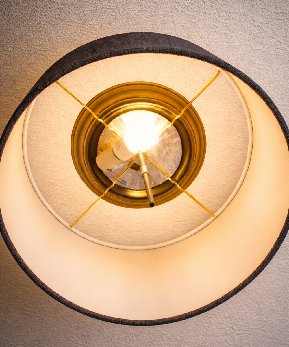 16"W Moderne Flush Mount Conversion Kit  Granite Gray Burlap Hardback Drum Lampshade