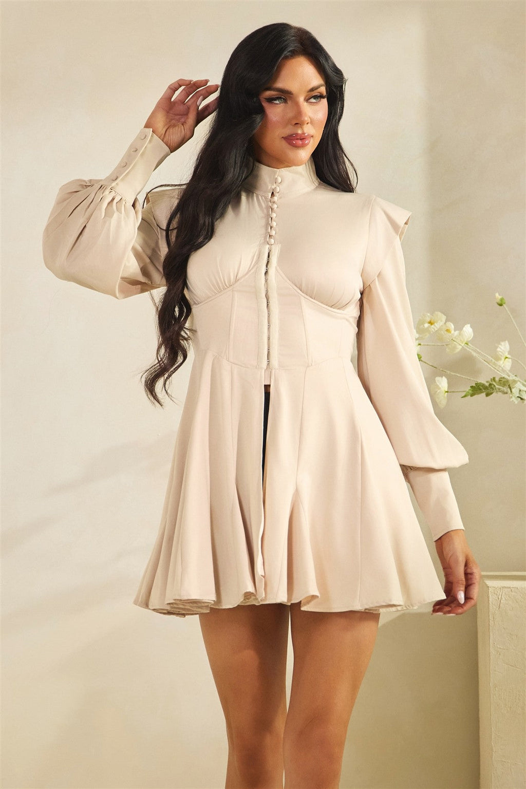 Buttoned Down Corset Top/Shirt Dress- Black