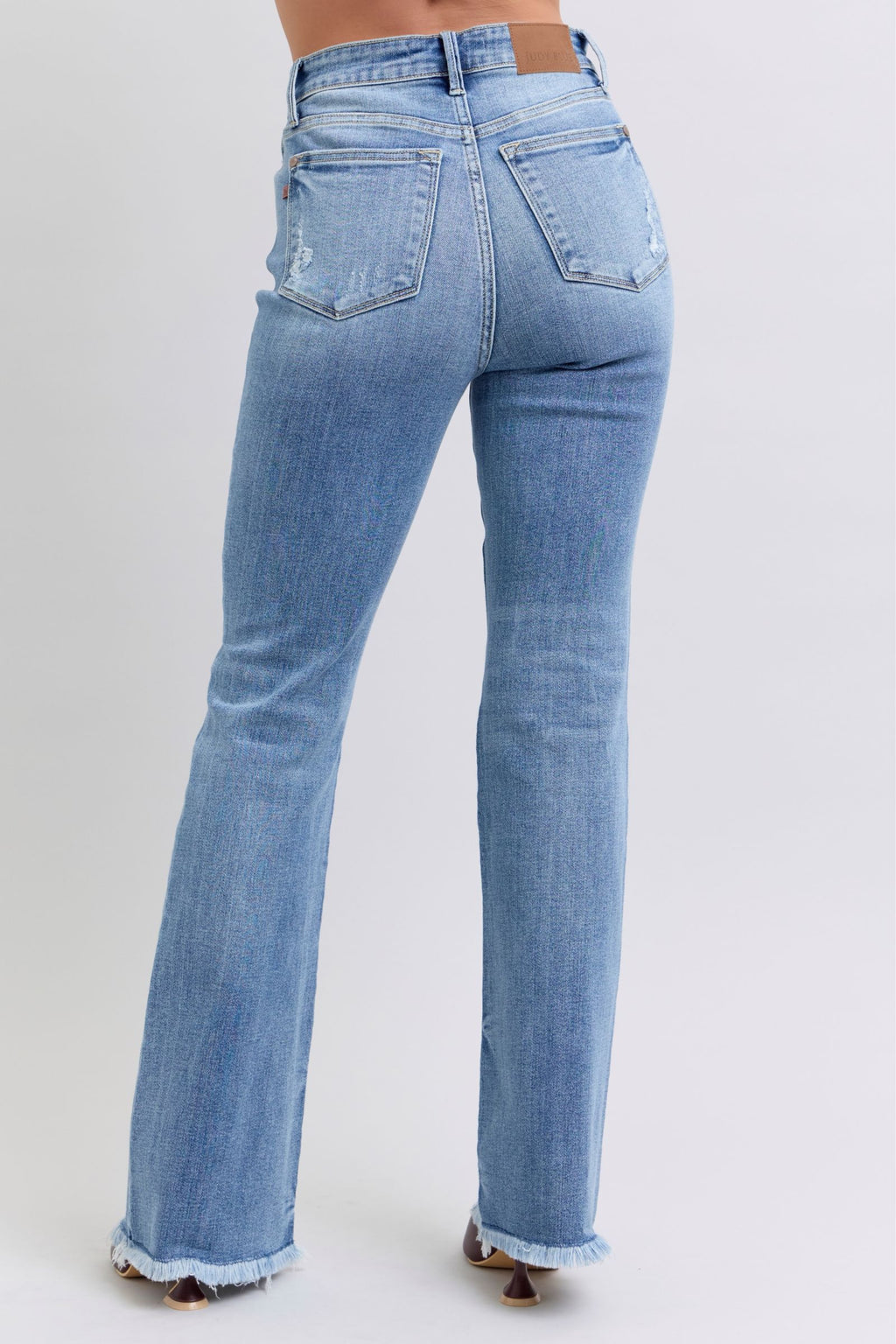 Judy Blue Jeans High Rise Bootcut With Raw Hem For Fashion Forward Women Flattering Fit