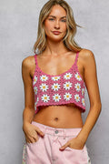 POL Floral Crochet Cropped Cami With Scalloped Edge Women Boho Summer Top Wardrobe Essential