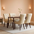 Beige Velvet Button Tufted Dining Chairs Modern Set Of 2