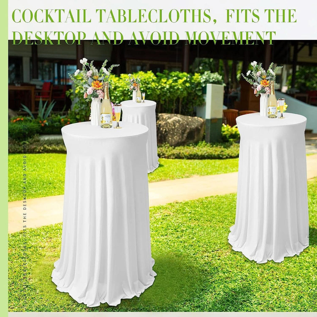 White Spandex Cocktail Tablecloths 32 Inch Round Pack Of 4