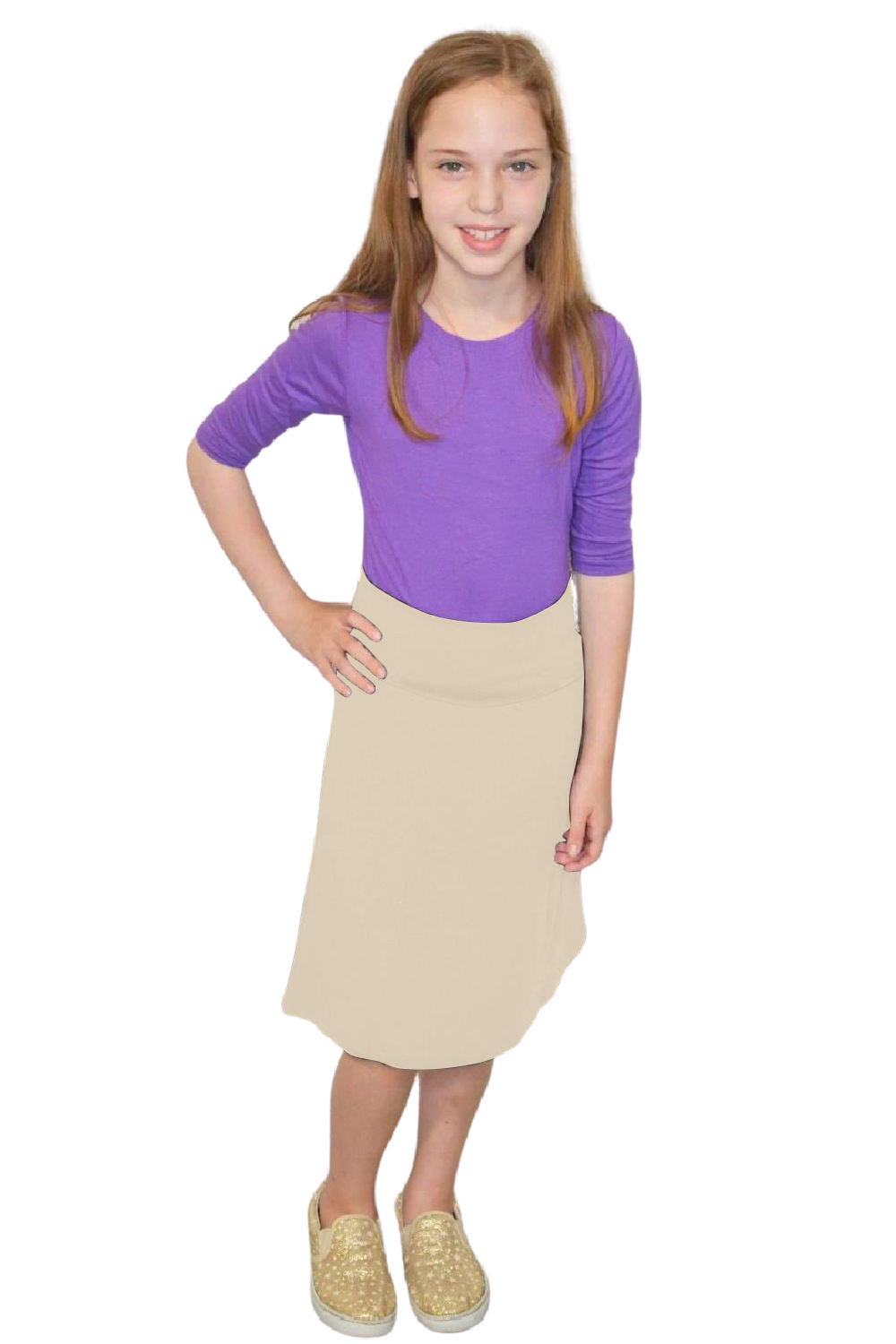 Girls Sporty A-Line Stretch Cotton Spandex Skirt – Knee Length