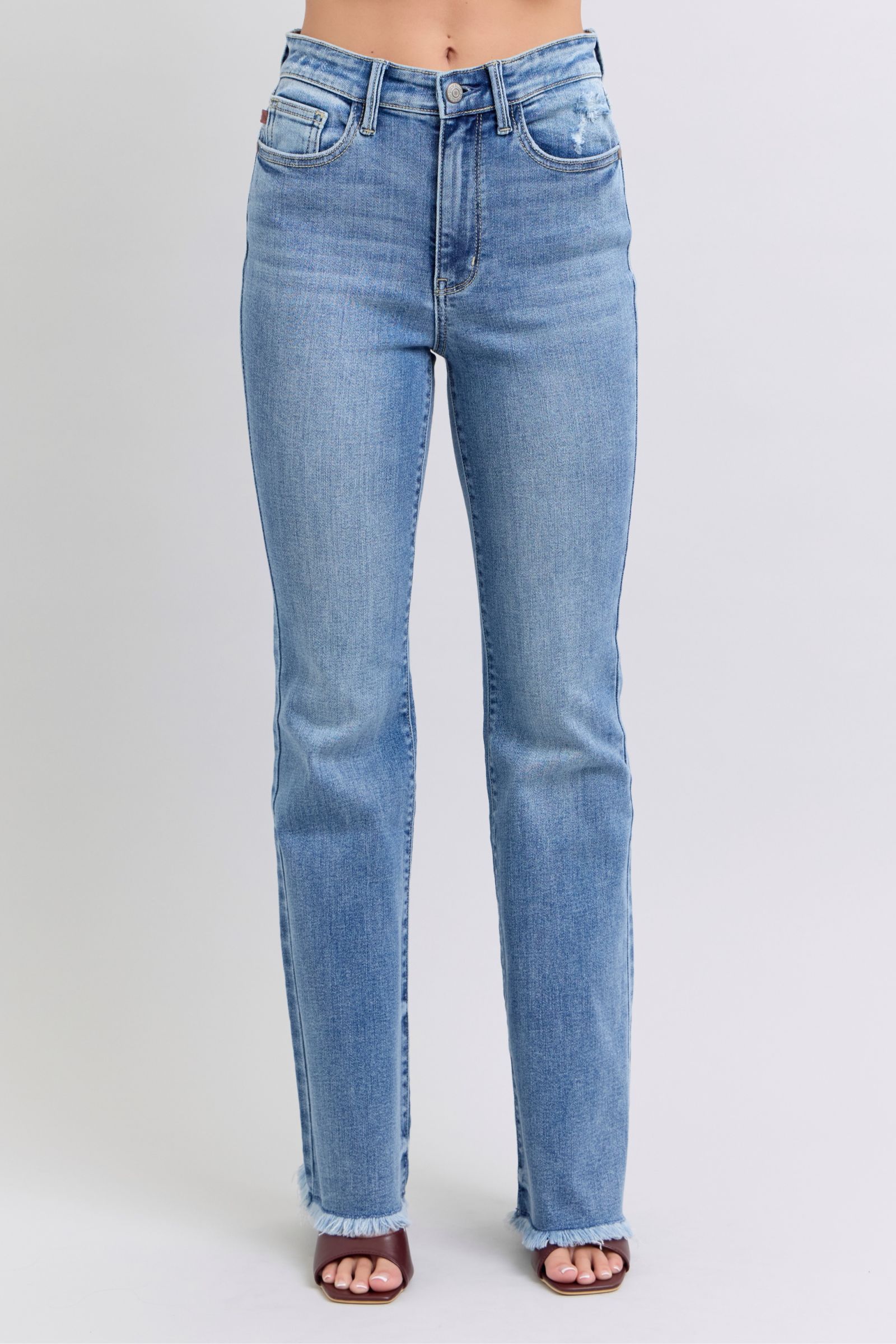 Judy Blue Jeans High Rise Bootcut With Raw Hem For Fashion Forward Women Flattering Fit