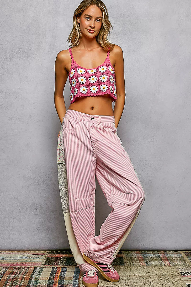 POL Floral Crochet Cropped Cami With Scalloped Edge Women Boho Summer Top Wardrobe Essential