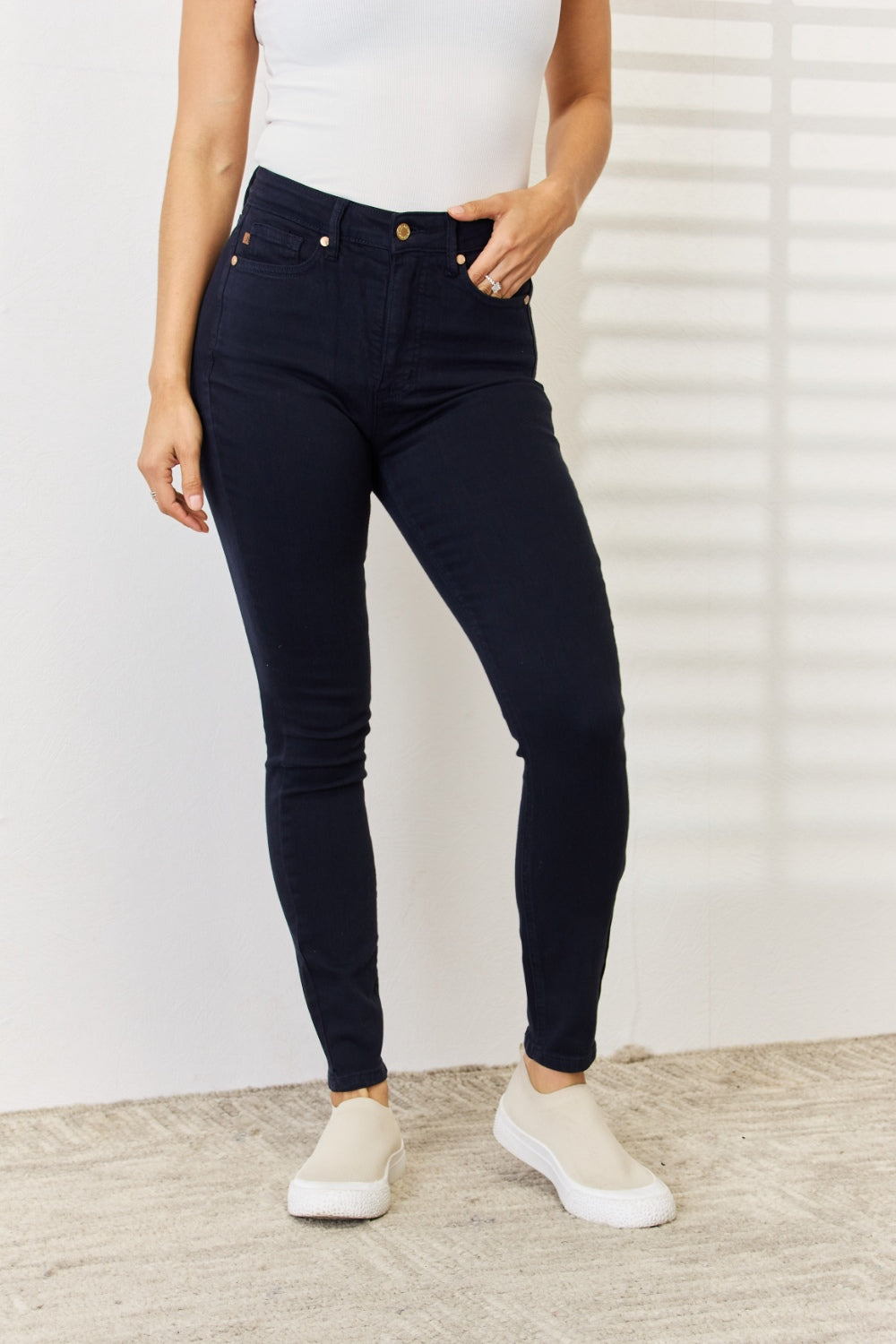 Judy Blue Full Size Garment Dyed Tummy Control Skinny Jeans For Curvy Figures Women