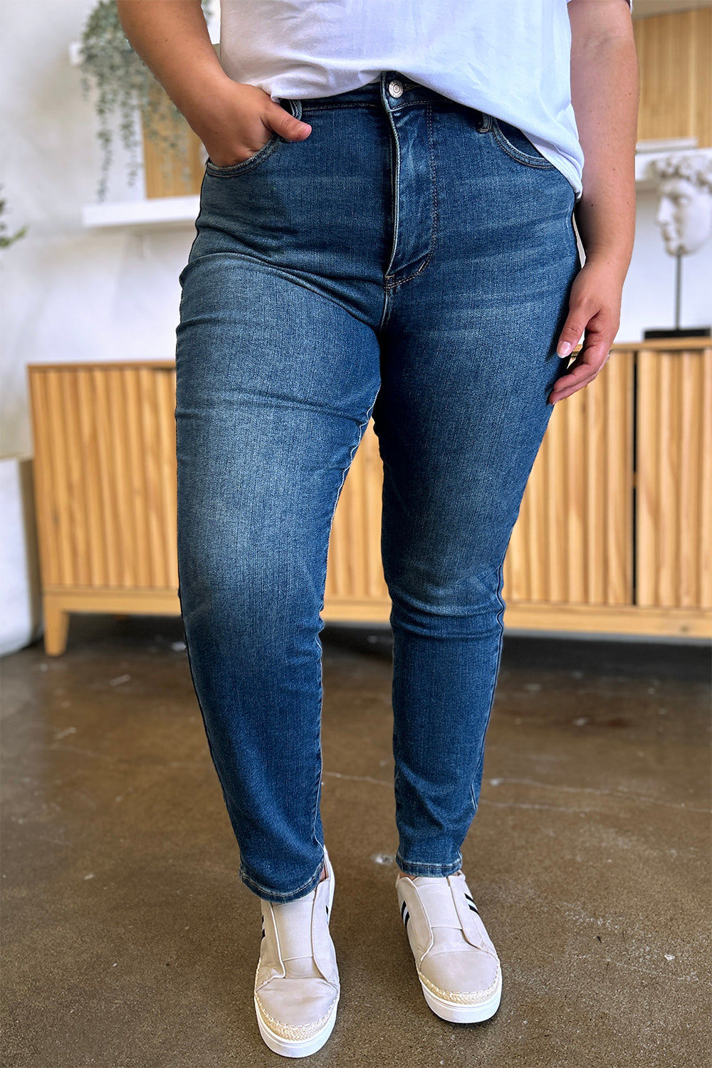 Judy Blue Tummy Control High Waist Slim Jeans For Women Full Size Midsection Smoothing Figure Flattering