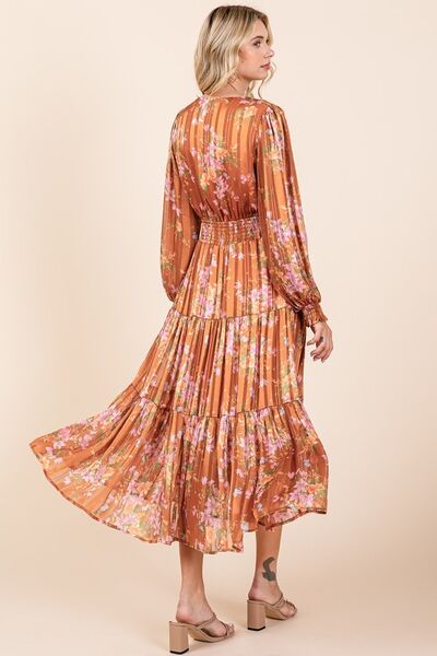 Bloom & Shine Satin Lurex Smocked Midi Dress 🌸✨