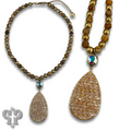 Woven bead pendant on stone bead necklace with Austrian crystal
