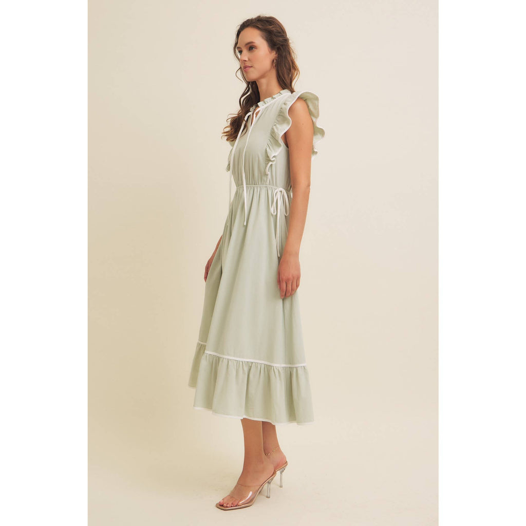 Annie- COTTON GAUZE MIDI DRESS WITH RUFFLES AND CONTRAST BINDING