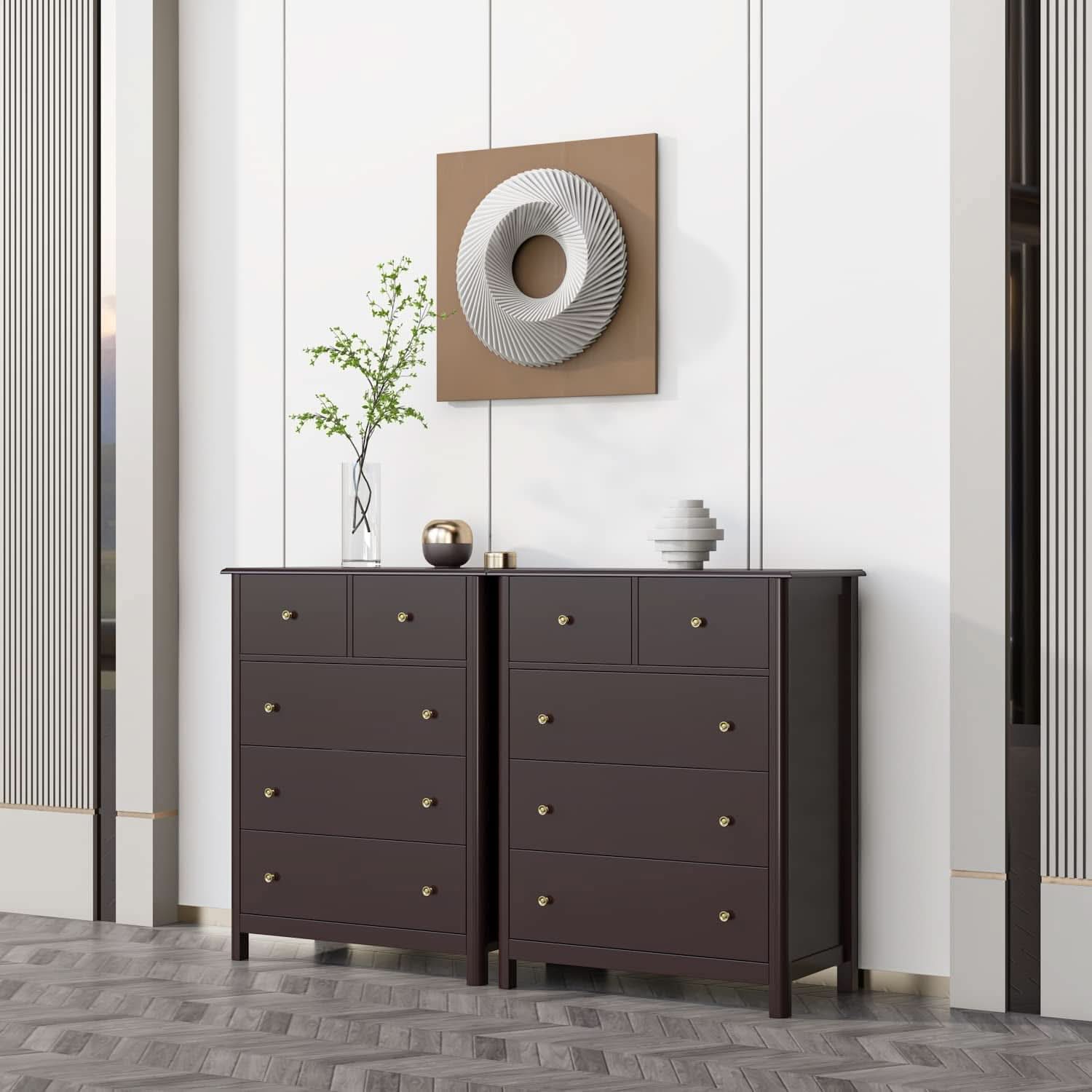 Dark Brown Modern 5 Drawer Chest of Drawers for Bedroom