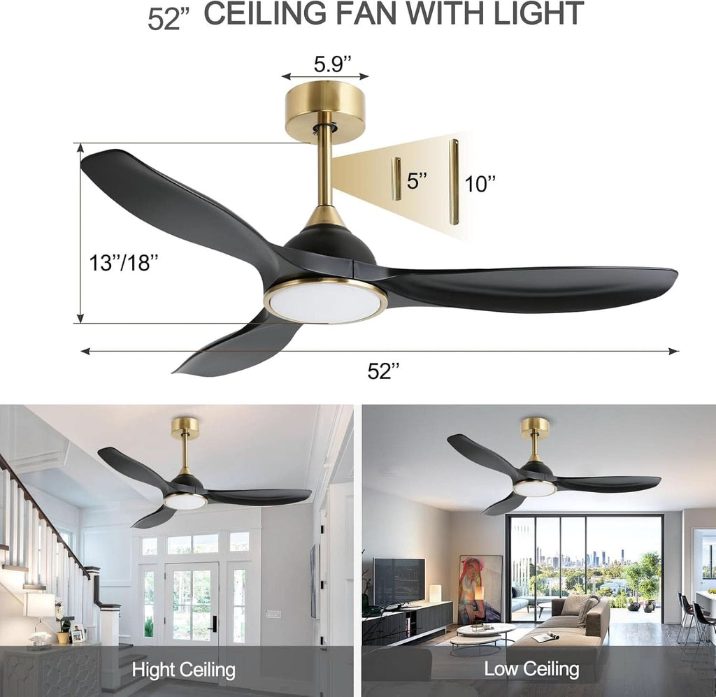 52 Inch Quiet Dc Motor Ceiling Fan With Lights Remote